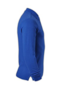 SKLPS011 pure color plain colour bright blue 094 long sleeved men' s Polo shirt 1AD01 online ordering supply long sleeved DIY  design polo-shirts cotton 100% breathable polo made in Hk Hong Kong company supplier price back view